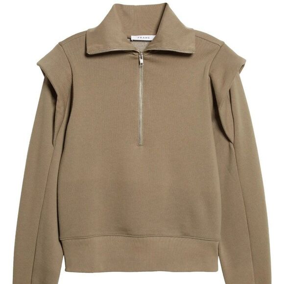New FRAME shoulder detail half zip sweatshirt in military - Picture 7 of 11